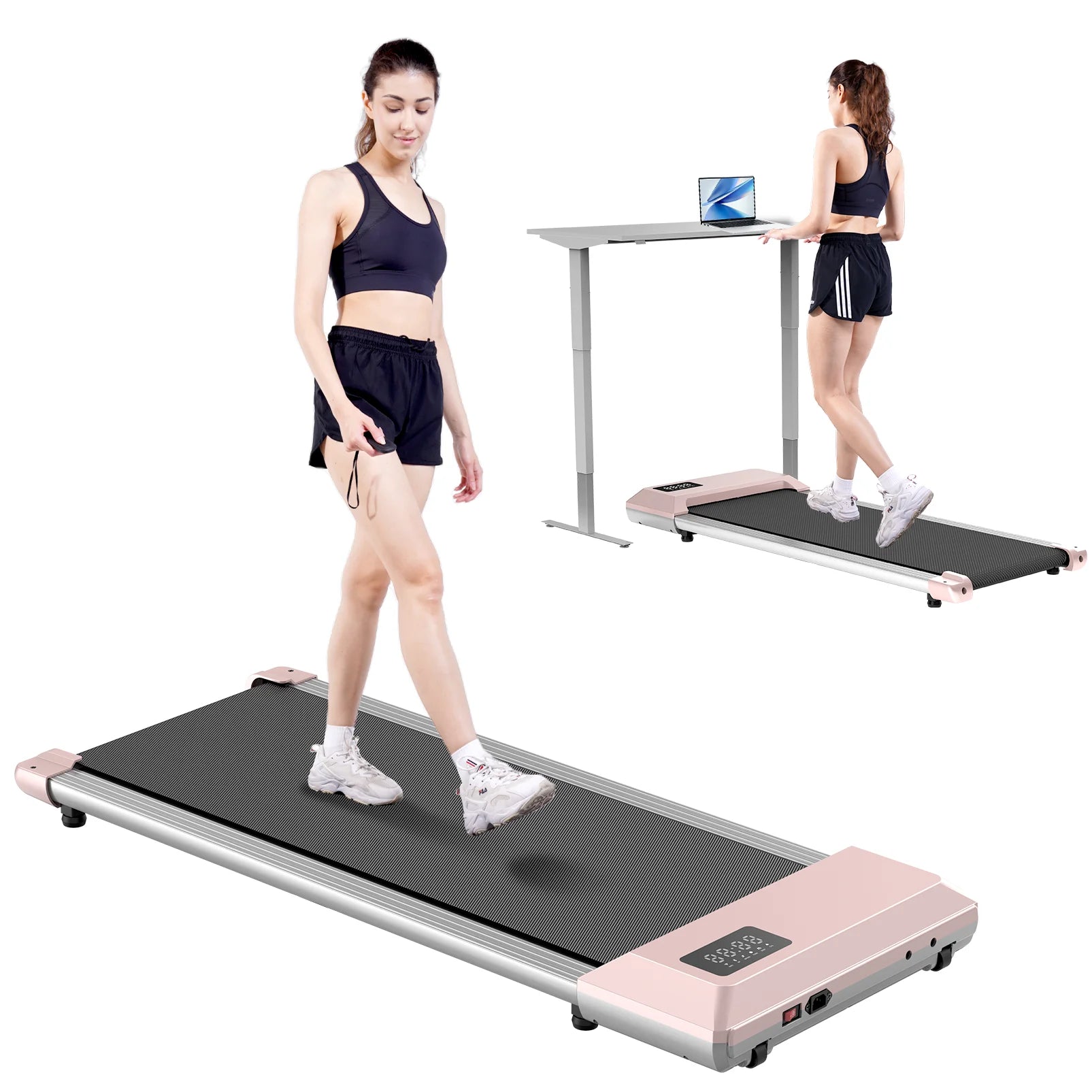 2in1 Walking Pad Mini Treadmill Portable for Home&Office Under Desk LCD Screen Max 250lbs Quiet Treadmills Exercise Machine