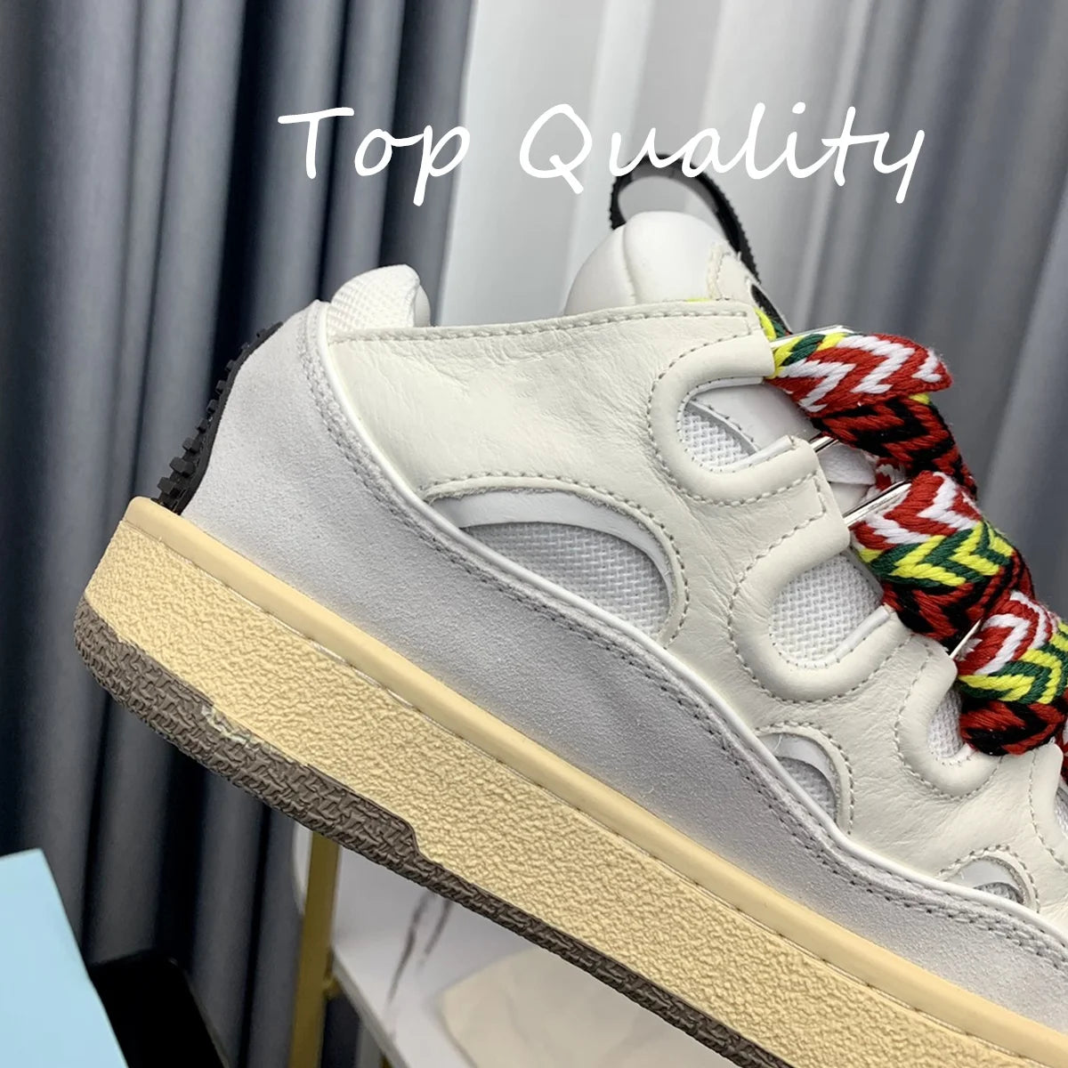 Men's Women's Casual Shoes sports shoes Thick tongue Colorful shoelace Matching leather material Splicing color design