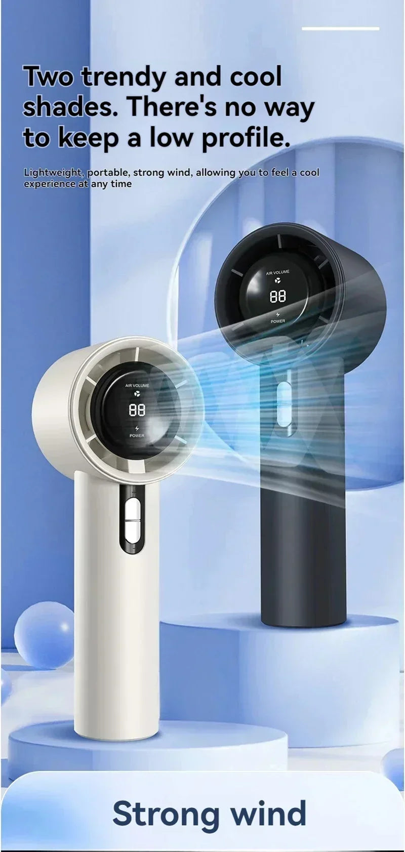 2025 Portable Turbo Handheld Fan - 100-Speed Adjustable, USB Rechargeable Mini Fan with LED for Camping, Outdoor & Travel