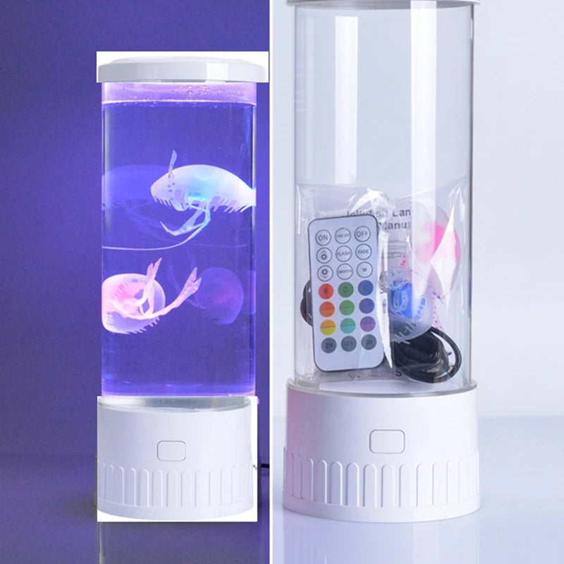 ABKJ-Jellyfish Lamp Aquarium Ocean Night Lights 7Colors LED Jellyfish Mood Lights With For Home Bedroom Desktop Decoration