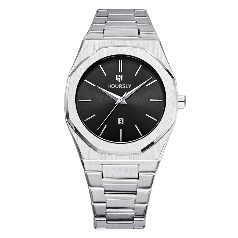 Luxury personalized men watch stainless steel strap waterproof circular calendar quartz clock simple line dial business fashion