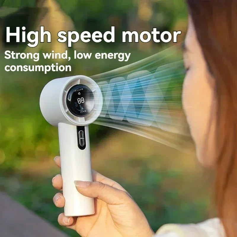 2025 Portable Turbo Handheld Fan - 100-Speed Adjustable, USB Rechargeable Mini Fan with LED for Camping, Outdoor & Travel