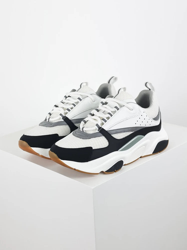 Spring Summer Fashion B22 Breathable Casual Snug Flat Bottom Low-top Shoes Men's Round Toe Net Cloth Patchwork Lace-Up Shoes