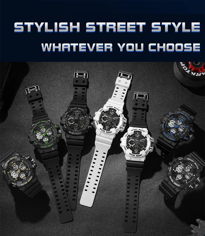 SANDA 3168 White Sport Watch LED Digital 50M Waterproof Watch Men Multifunction Clock Relogio Masculino Men Military Watches