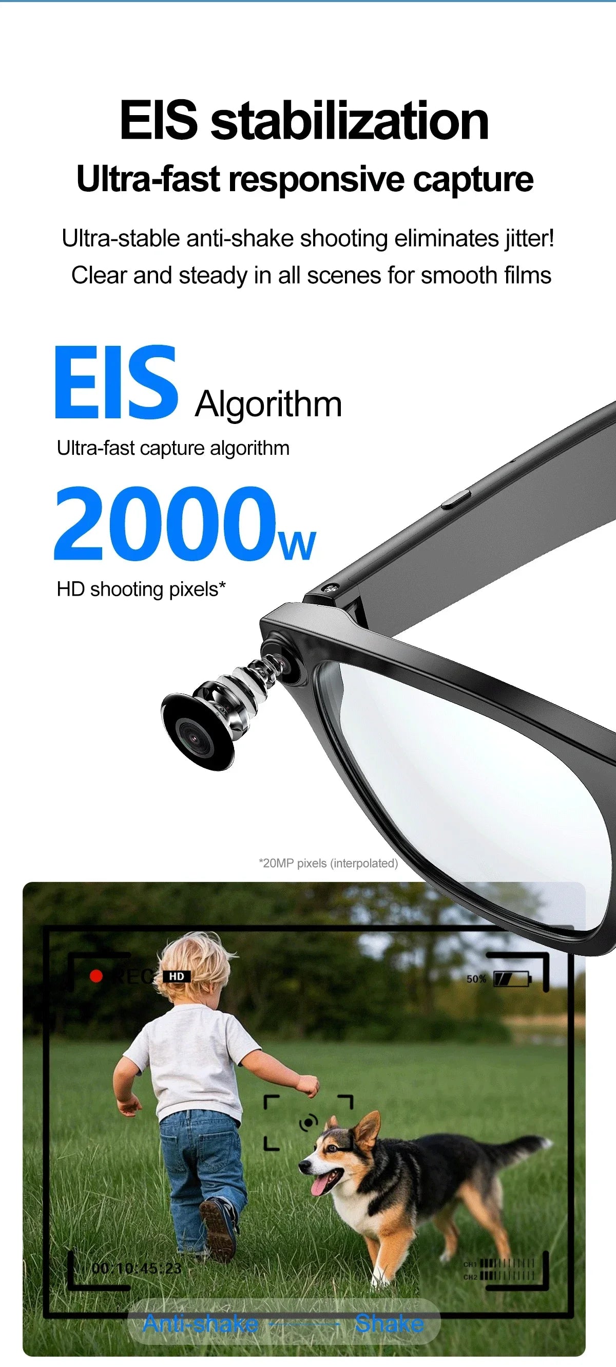 AI Smart Glasses With 5MP Camera Translation Voice Control WIFI Transmission Bluetooth Call Music Playback Intelligent Glasses