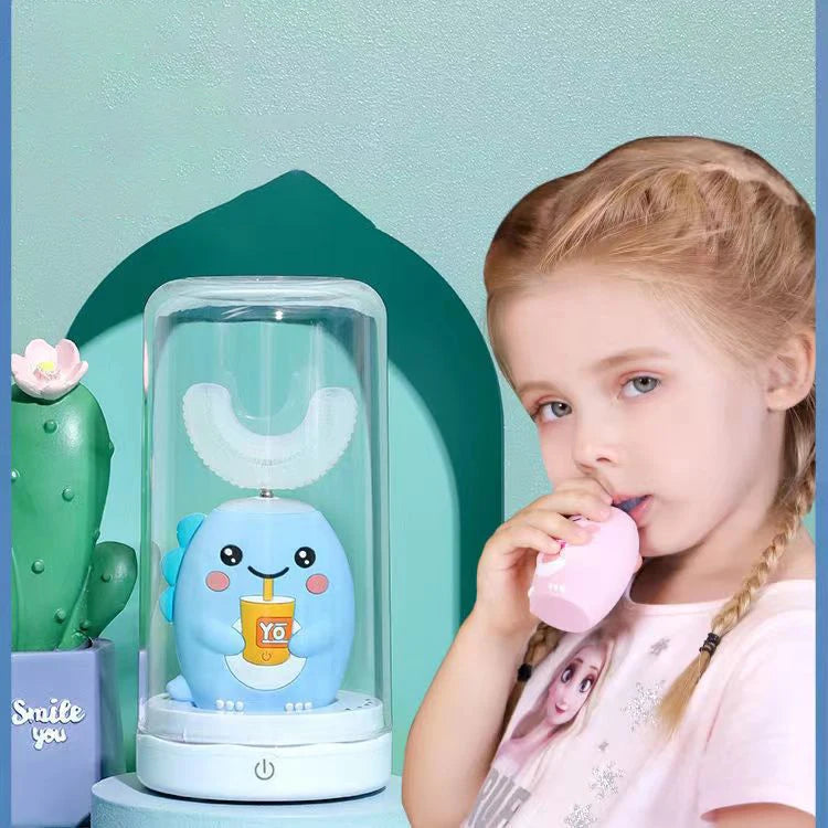 360° Sonic Electric Toothbrush for Kids Children U Shape Automatic Silicone Tooth Brush Smart Timer Rechargeable Blue Light IPX7
