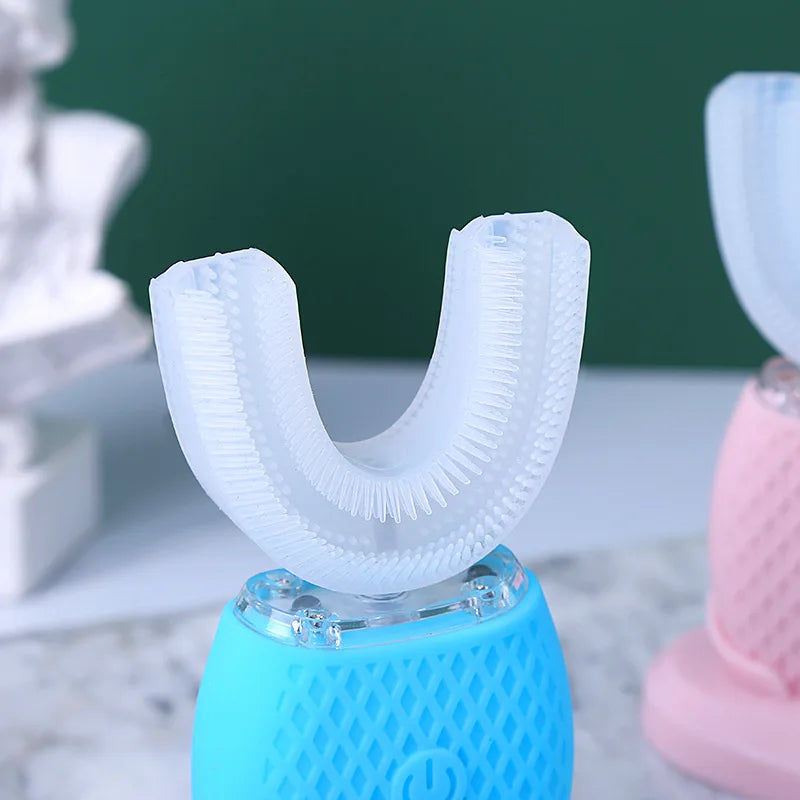 U Shape Sonic Electric Toothbrush 360 Degree Mouth Cleansing Automatic Silicone Toothbrush Cold Blue Light Teeth Whitening Brush