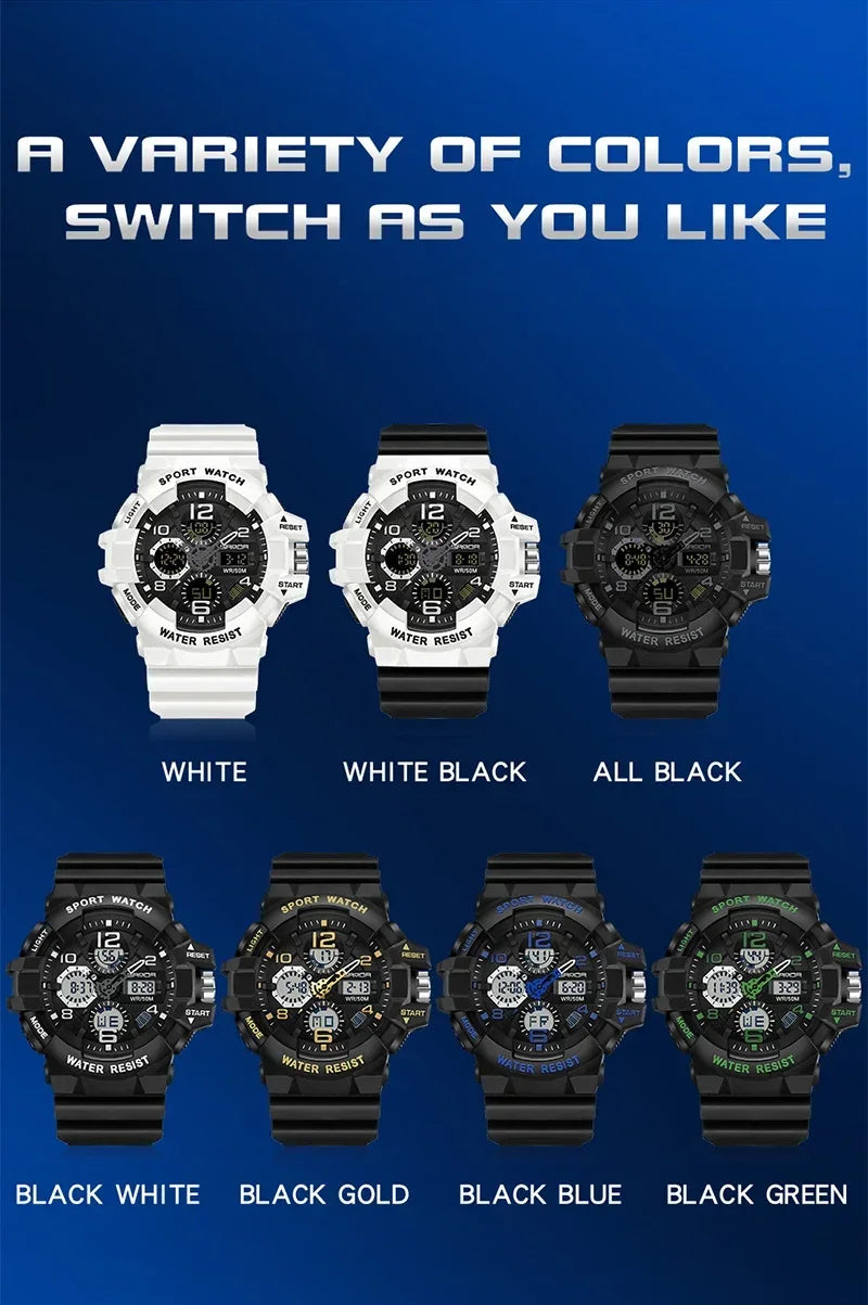 SANDA 3168 White Sport Watch LED Digital 50M Waterproof Watch Men Multifunction Clock Relogio Masculino Men Military Watches