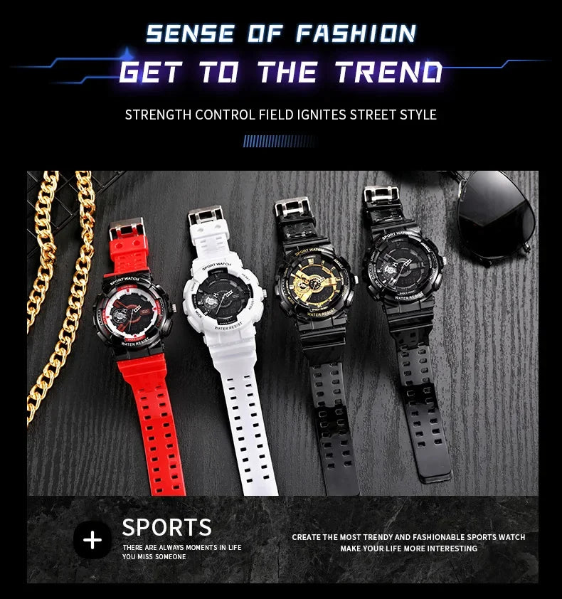 Youth Sport Digital Watch Men Shockproof Waterproof Dual Wristwatches LED Alarm Clock Mens Watches Cool