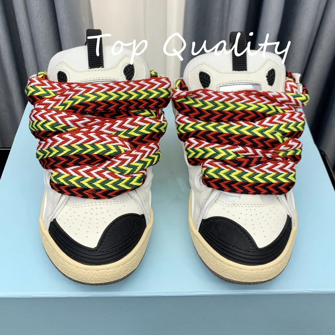 Men's Women's Casual Shoes sports shoes Thick tongue Colorful shoelace Matching leather material Splicing color design