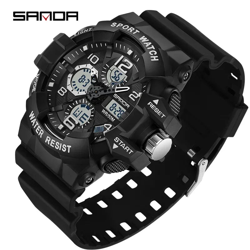 SANDA 3168 White Sport Watch LED Digital 50M Waterproof Watch Men Multifunction Clock Relogio Masculino Men Military Watches