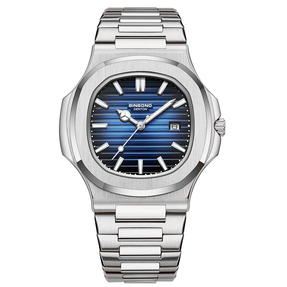 BINBOND New Luxury Men's Date Display Waterproof Stainless Steel Round Quartz Watch