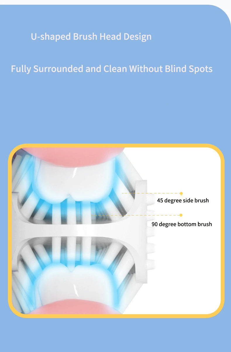 360 Degrees Intelligent Automatic Electric Toothbrush for Kids Children Rechargeable U Shaped Smart Sonic Tooth Brush Waterproof