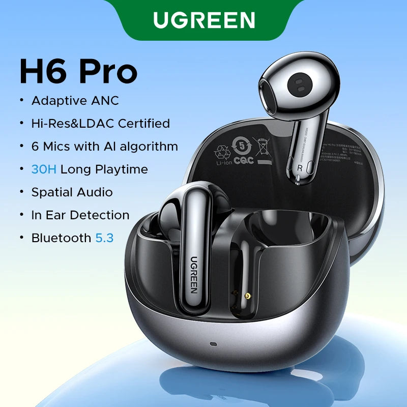 UGREEN Wireless Bluetooth Earphones Semi-Open ANC Adaptive Active Noise Cancelling Earbuds LDAC Hi-Res Audio Headphones Headset