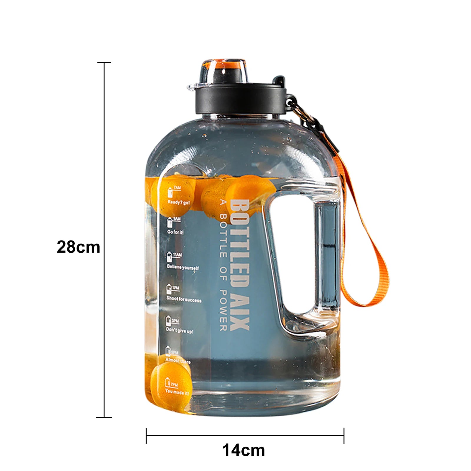 2200ML Large Capacity Water Bottle Gradient Color Time Marker with Handle Strap Wide Mouth Opening Outdoor Sport Fitness Gym Cup