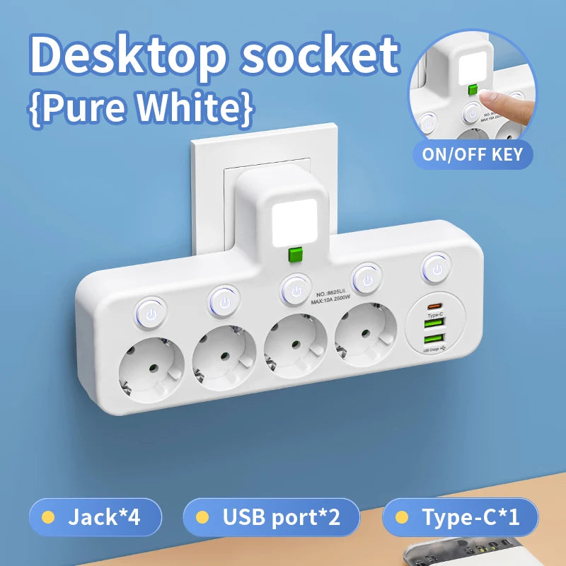 EU Socket Plug Outlet 5-Sockets Electrical Socket No Extension Cord With USB Type-C Ports Two specifications