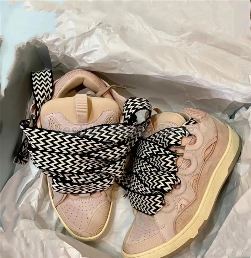 Thick Sole Mixed Colors Casual Sneakers for Men Women Fashion Round Toe Lace Up Skateboard Shoes Outdoor Breathable Couple Shoes