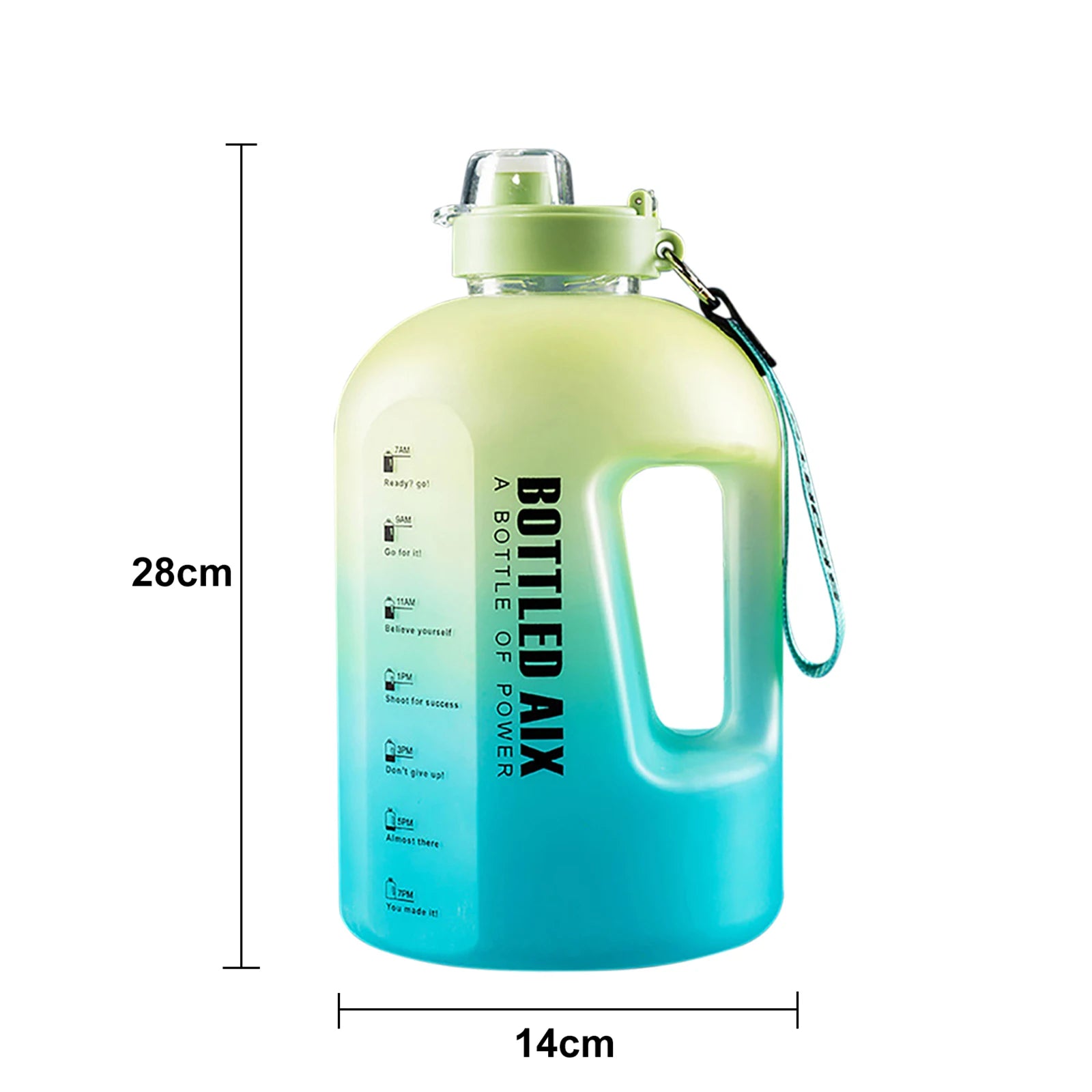 2200ML Large Capacity Water Bottle Gradient Color Time Marker with Handle Strap Wide Mouth Opening Outdoor Sport Fitness Gym Cup