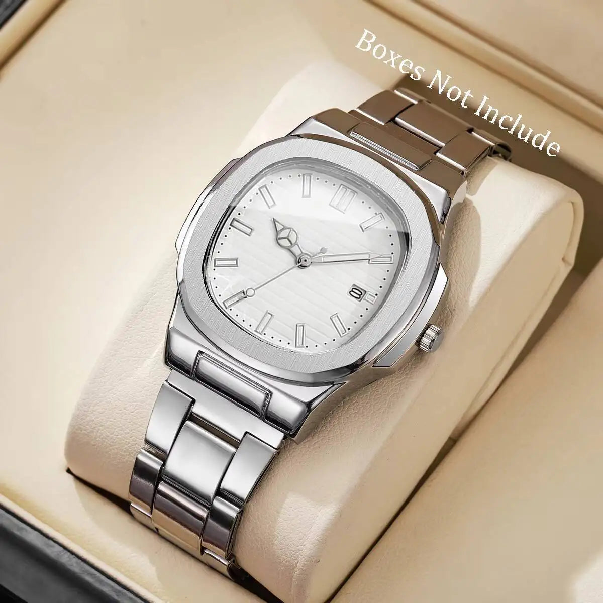 Fashion Square Men Business Watches Luxury Stainless Steel Strap Quartz Watch with Calendar For Mens Clock(Without Box)