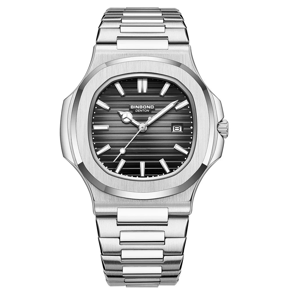 BINBOND New Luxury Men's Date Display Waterproof Stainless Steel Round Quartz Watch
