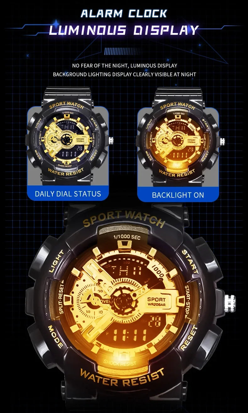Youth Sport Digital Watch Men Shockproof Waterproof Dual Wristwatches LED Alarm Clock Mens Watches Cool
