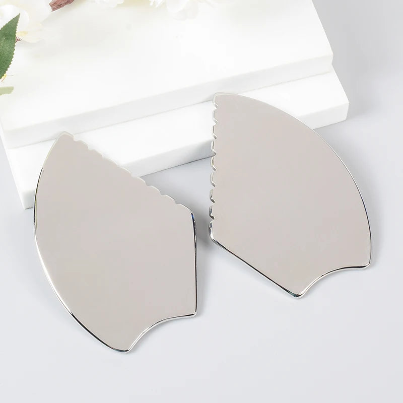 Gua Sha Facial Tool, Stainless Steel GuaSha Massage Tool Natural Universal Facial Silver Metal Gua Sha Board for SPA Acupuncture