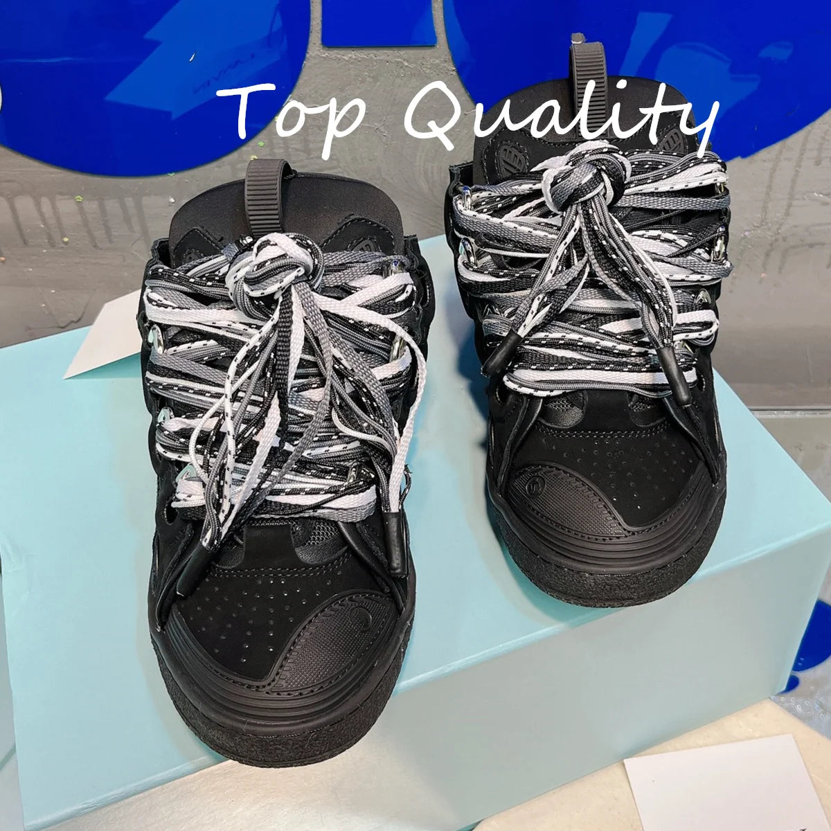 Men's Women's Casual Shoes sports shoes Thick tongue Colorful shoelace Matching leather material Splicing color design