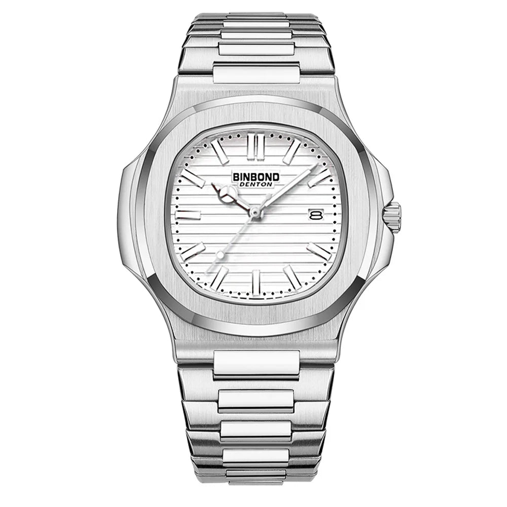 BINBOND New Luxury Men's Date Display Waterproof Stainless Steel Round Quartz Watch