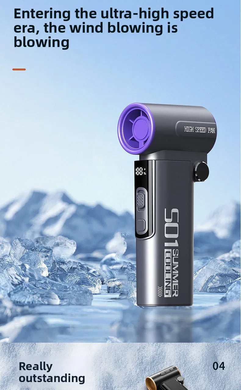 Handheld Fan, Turbo Power High Speed Air, USB Charging, Foldable Otdoor Portable Small Fan, LED Digital Display Turbo Fan