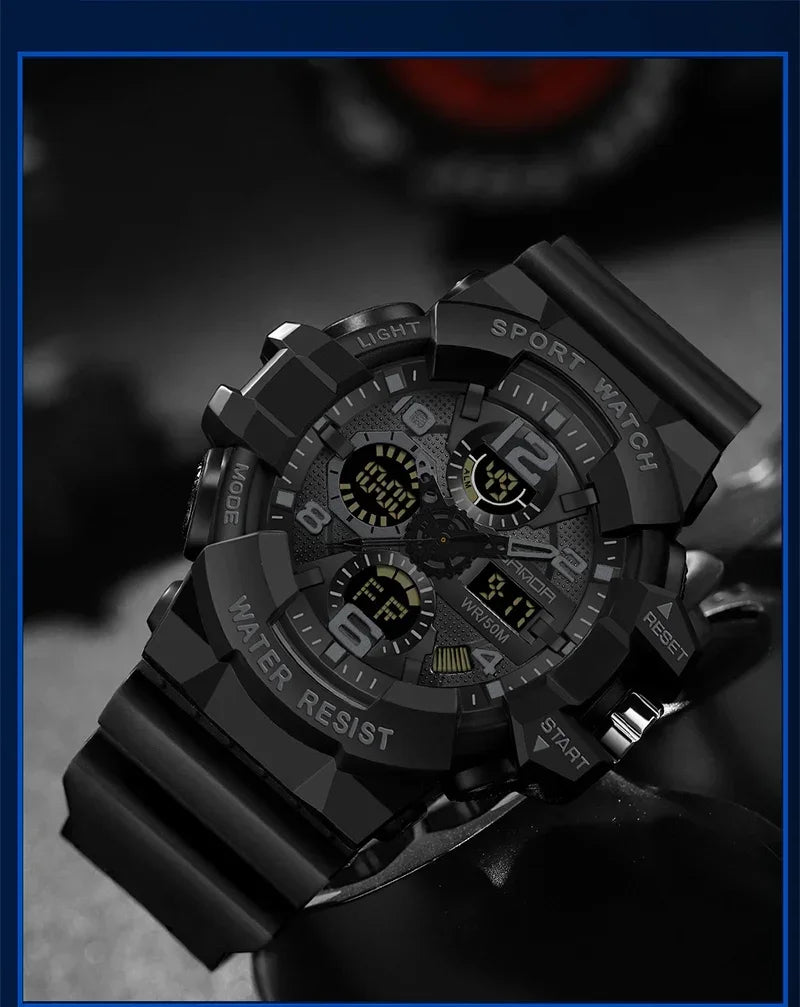 SANDA 3168 White Sport Watch LED Digital 50M Waterproof Watch Men Multifunction Clock Relogio Masculino Men Military Watches