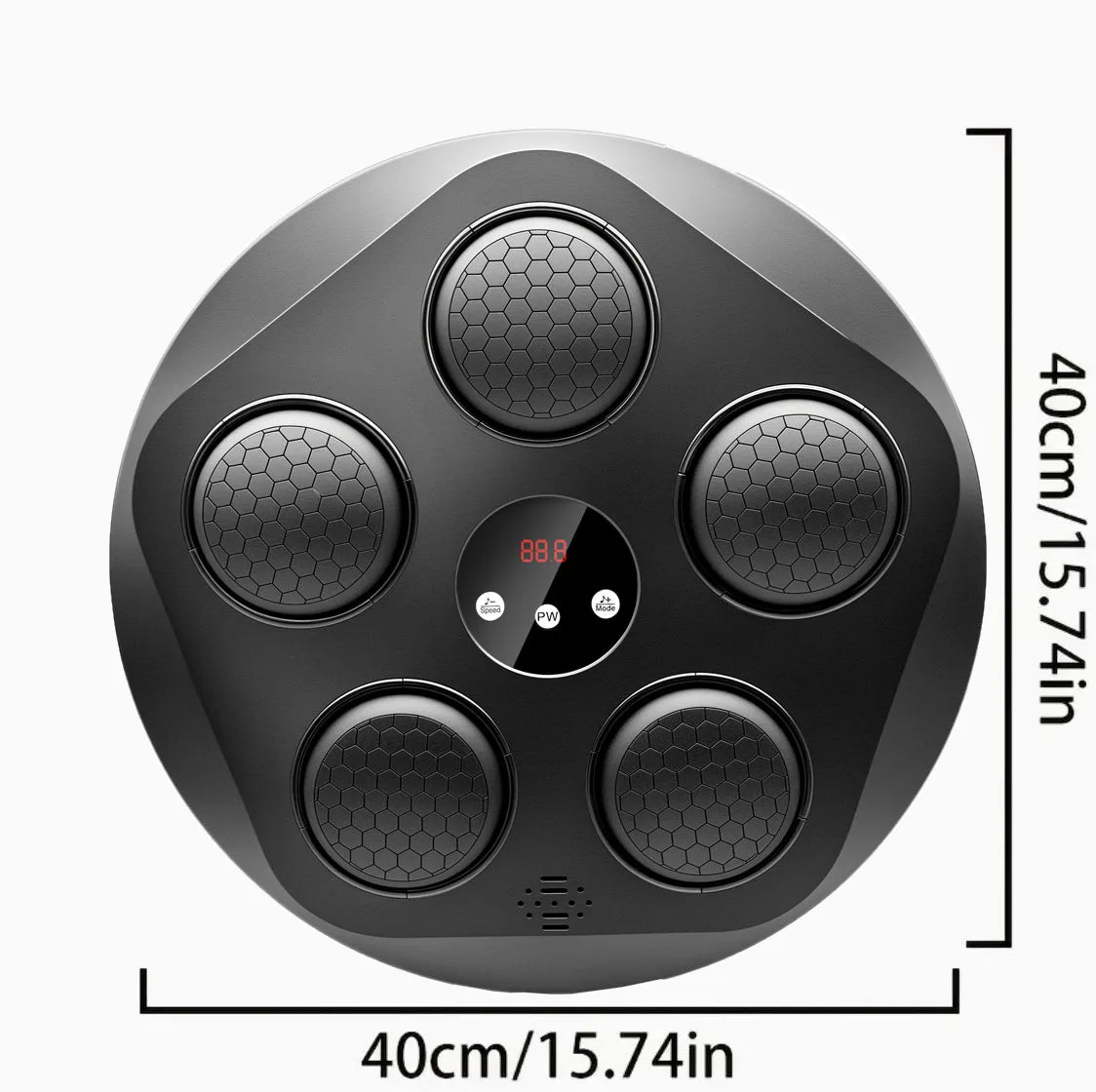 An interactive electronic boxing target with rhythmic music and lighting effects. A music boxing machine.