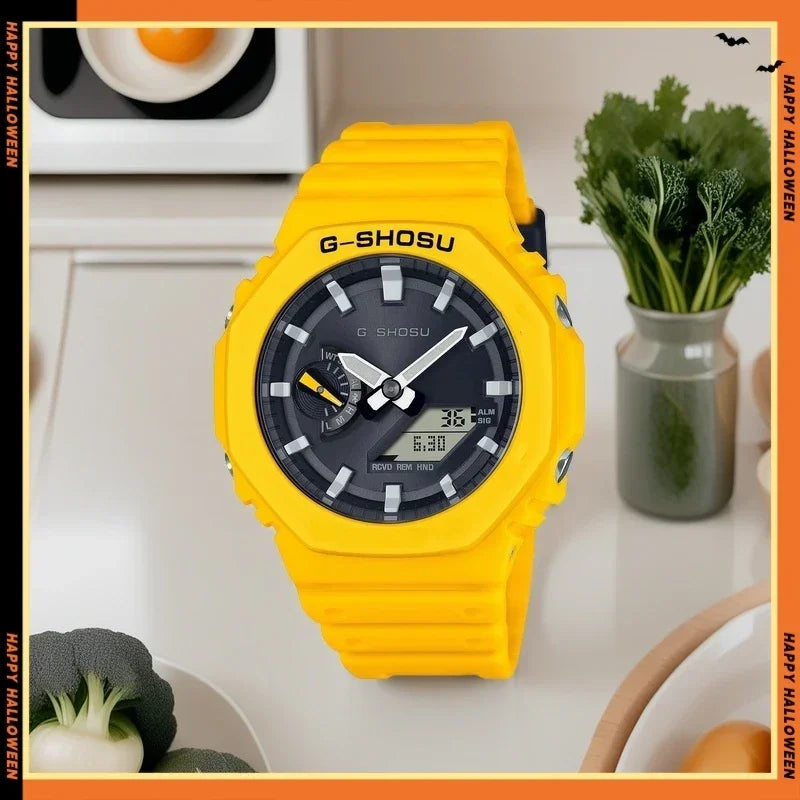 Electronic Digital Sports Men's Watch Full Function World Time LED Auto Hand Lifting Lamp Large Dial Waterproof Oak DIY Series