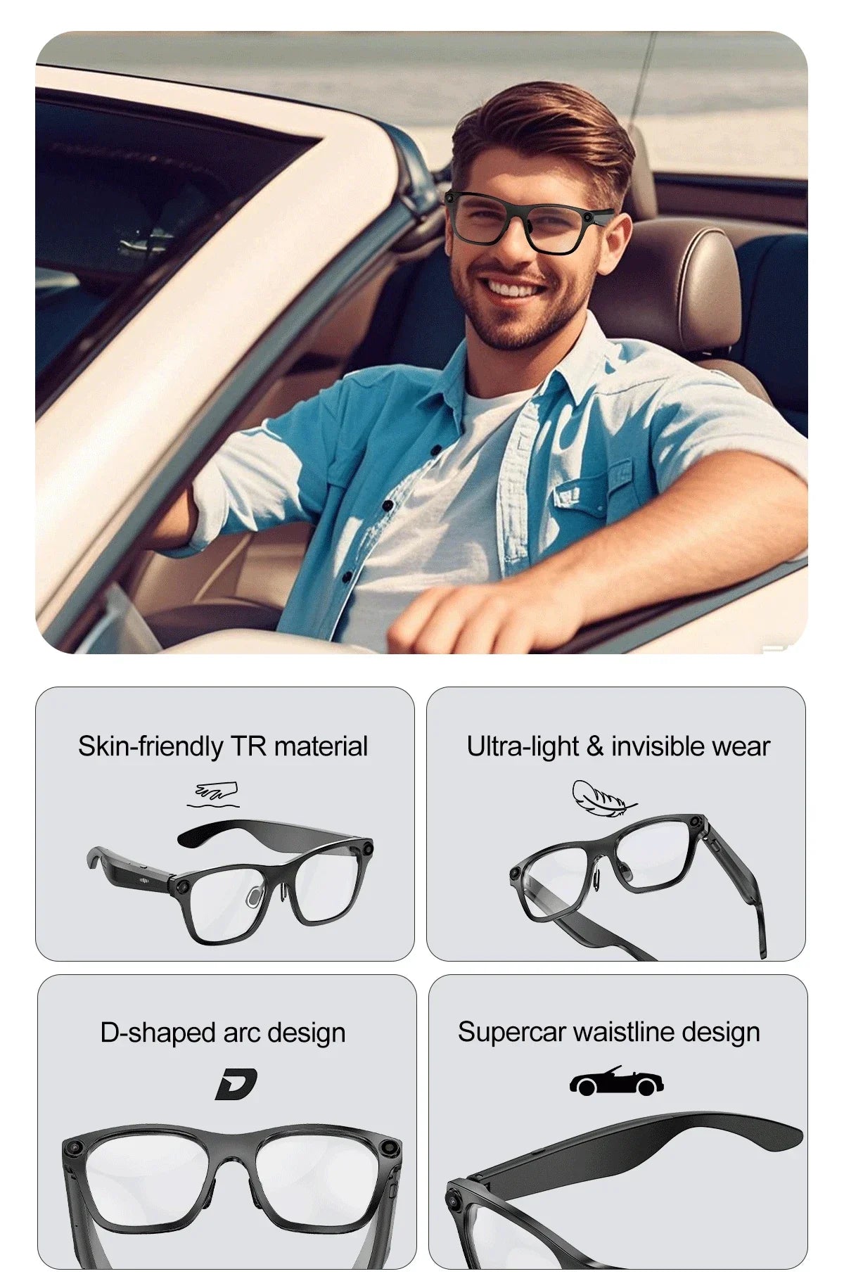 AI Smart Glasses With 5MP Camera Translation Voice Control WIFI Transmission Bluetooth Call Music Playback Intelligent Glasses