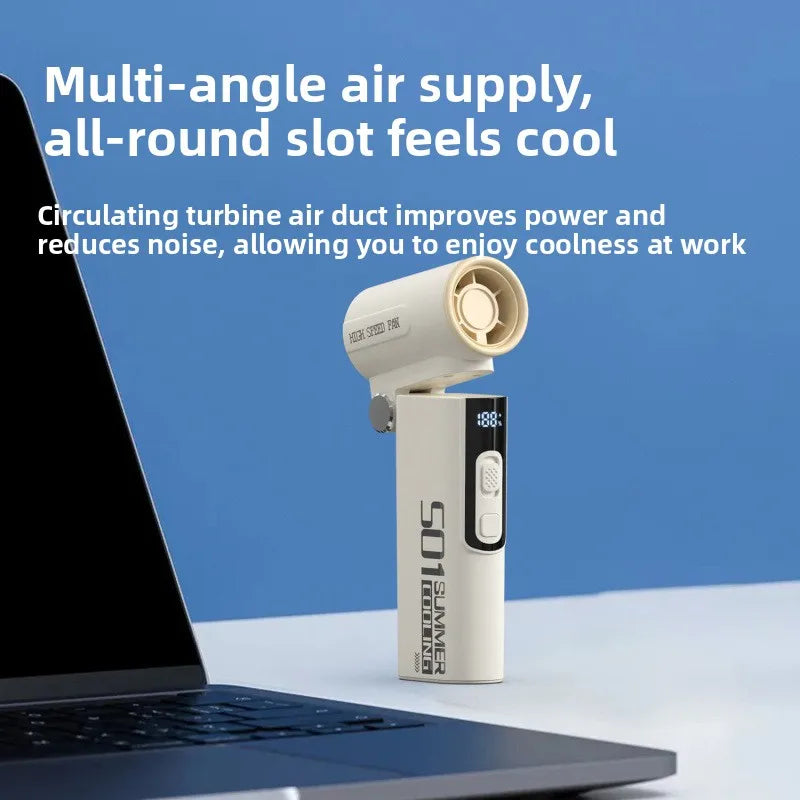 Handheld Fan, Turbo Power High Speed Air, USB Charging, Foldable Otdoor Portable Small Fan, LED Digital Display Turbo Fan