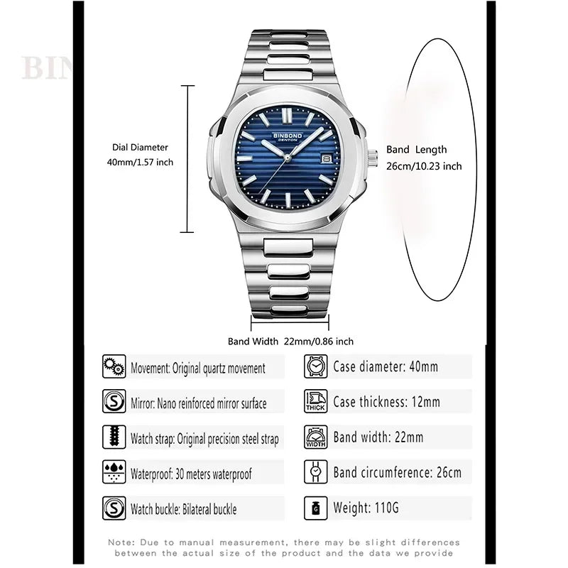 New Casual Business Movement Clock Men Luxury Watch Automatic Watches Mens Fashion Quartz Wristwatches Gifts Relogio Masculino