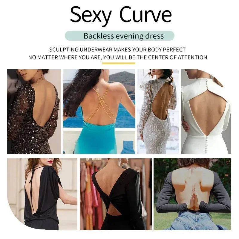 Women Shapers Underwear Backless Bodysuit Shapewear M L XL Deep V-Neck Body U Plunge Clear Strap Padded Push Up Corset