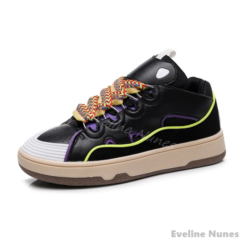 Thick Soled Casual Sports Shoes Men/women Colorblock Lace Up Round Toe Couples Colors Skateboard Shoes 2024 New Fashion Shoes