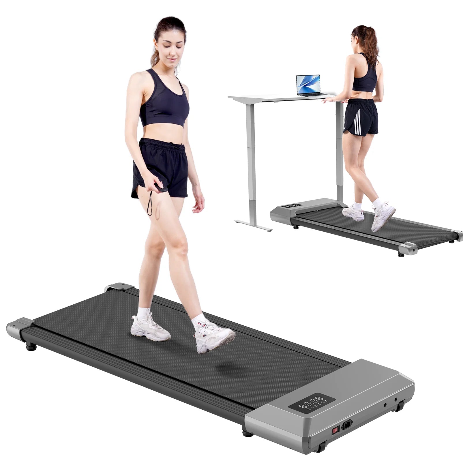 2in1 Walking Pad Mini Treadmill Portable for Home&Office Under Desk LCD Screen Max 250lbs Quiet Treadmills Exercise Machine