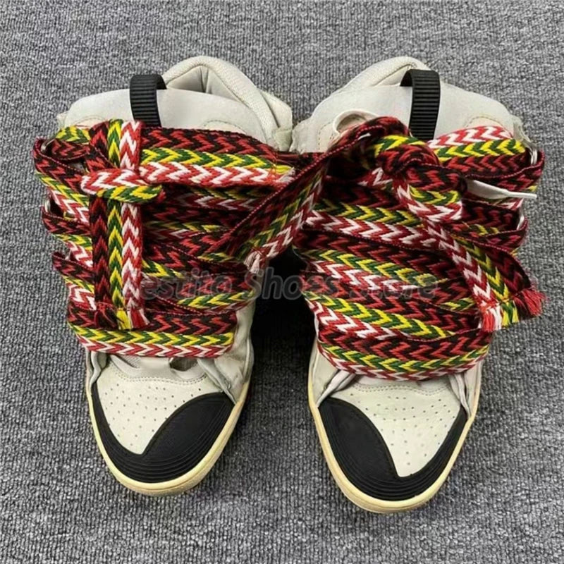 Thick Sole Mixed Colors Casual Sneakers for Men Women Fashion Round Toe Lace Up Skateboard Shoes Outdoor Breathable Couple Shoes