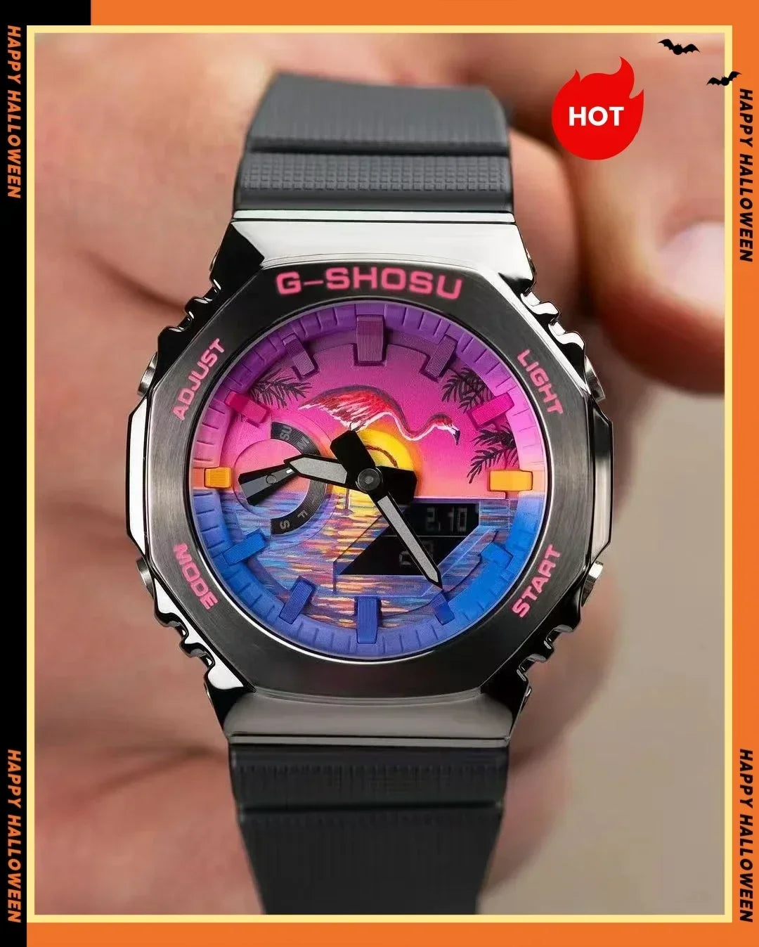 Comic Sport Electronic Unisex Watch LED World Time Automatic Hand Lift Light Dual Display