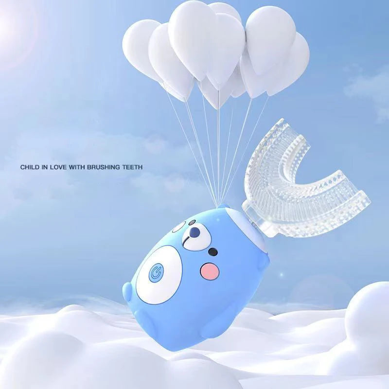 360° Sonic Electric Toothbrush for Kids Children U Shape Automatic Silicone Tooth Brush Smart Timer Rechargeable Blue Light IPX7