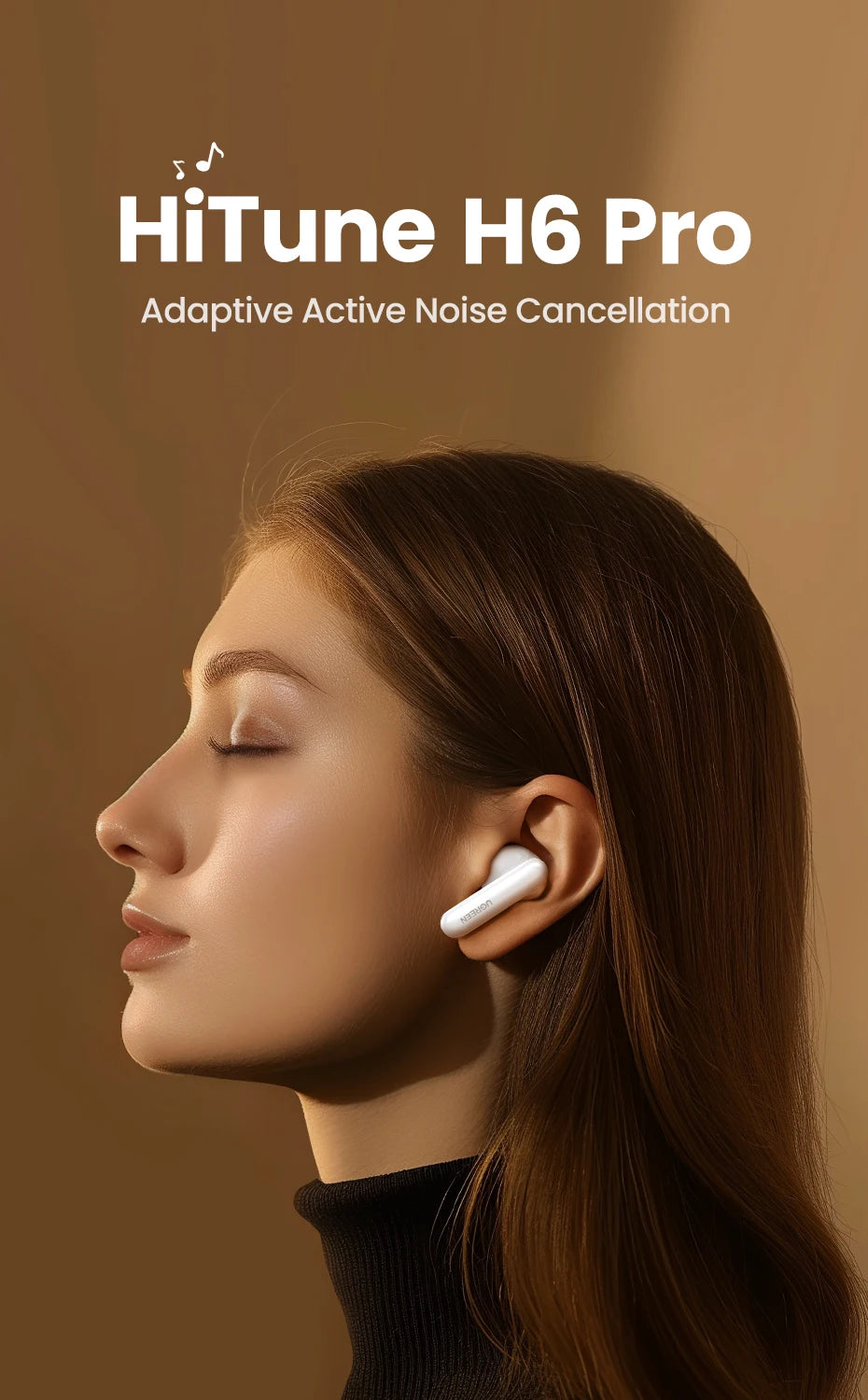 UGREEN Wireless Bluetooth Earphones Semi-Open ANC Adaptive Active Noise Cancelling Earbuds LDAC Hi-Res Audio Headphones Headset