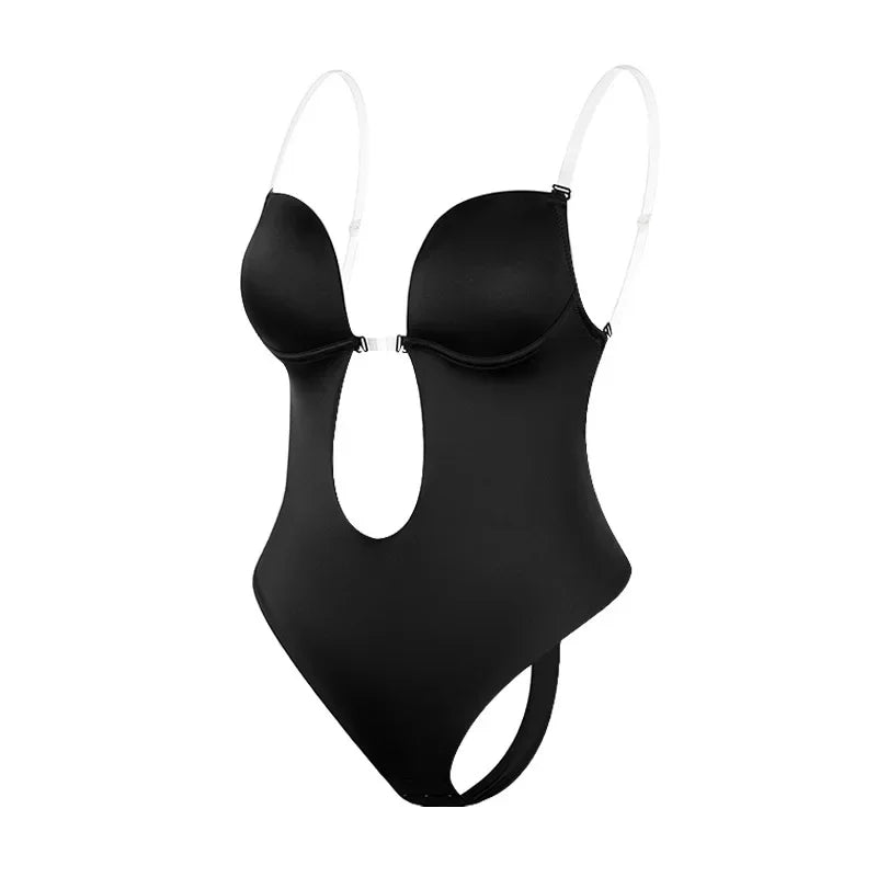 Women Shapers Underwear Backless Bodysuit Shapewear M L XL Deep V-Neck Body U Plunge Clear Strap Padded Push Up Corset