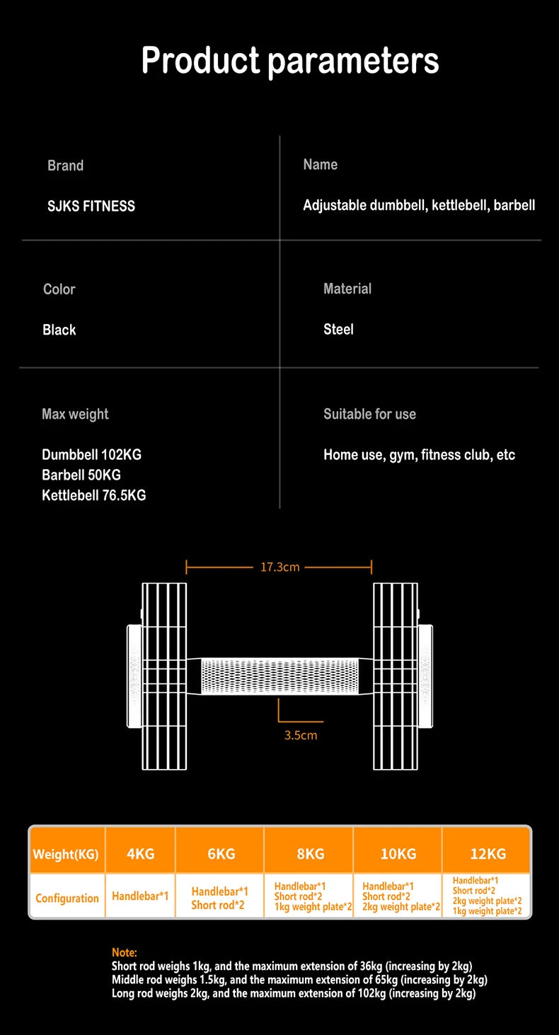 2025 Professional pure steel adjustable dumbbell strength exercise kettle bell barbell 4kg-102kg fast adjustable dumbbell