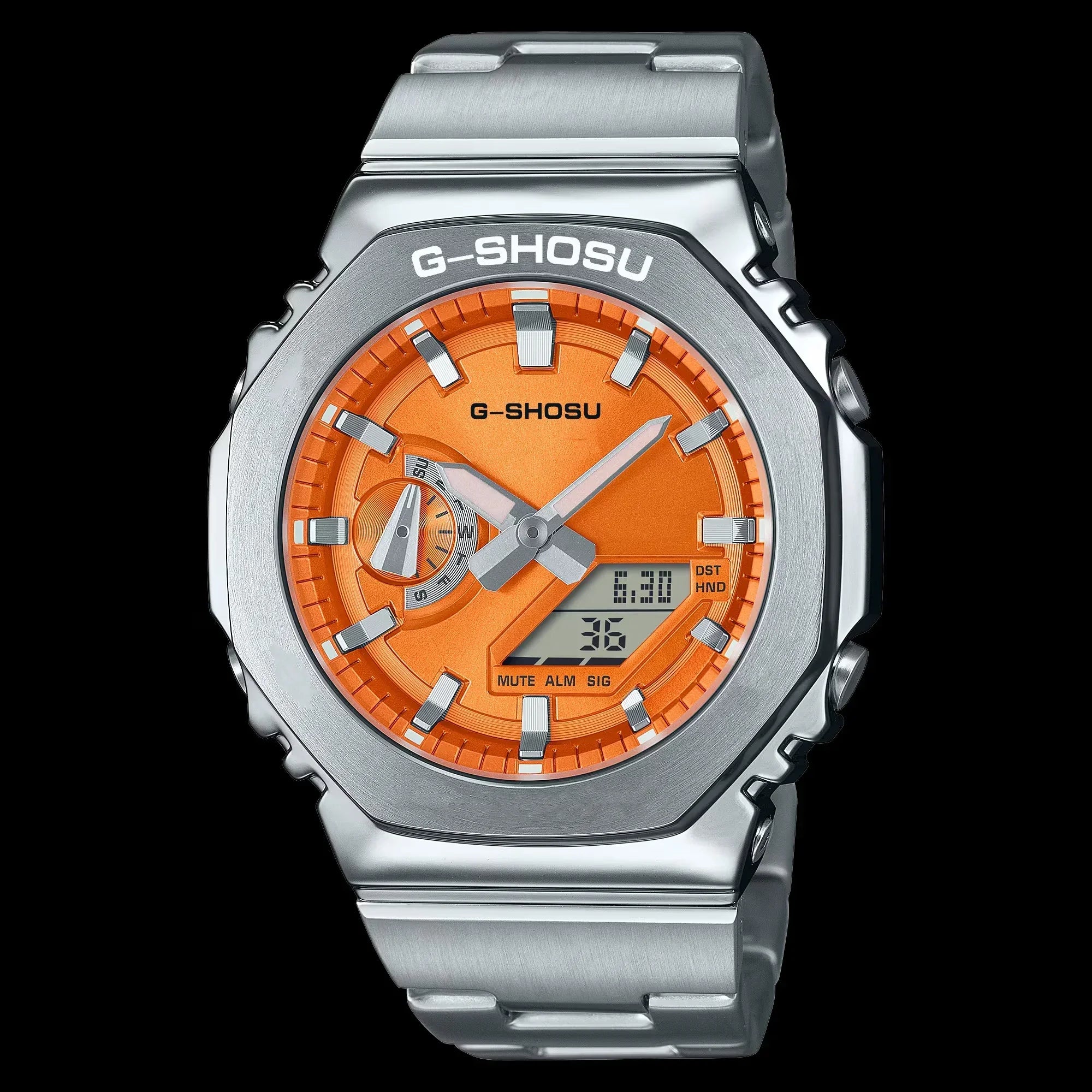 Electronic Digital Sports Unisex Watch Full Function LED Alloy Large Dial World Time Steel Strap GMB Oak Series