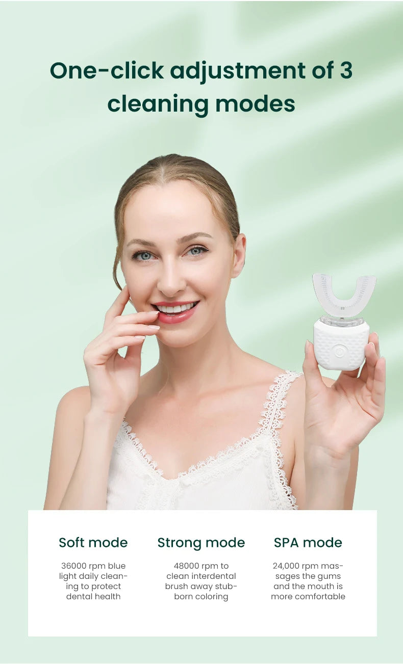 Ultrasonic Electric Toothbrush U-shaped Adult Automatic Toothbrush 360° Full Mouth Whitening Wireless Charging Waterproof Brush
