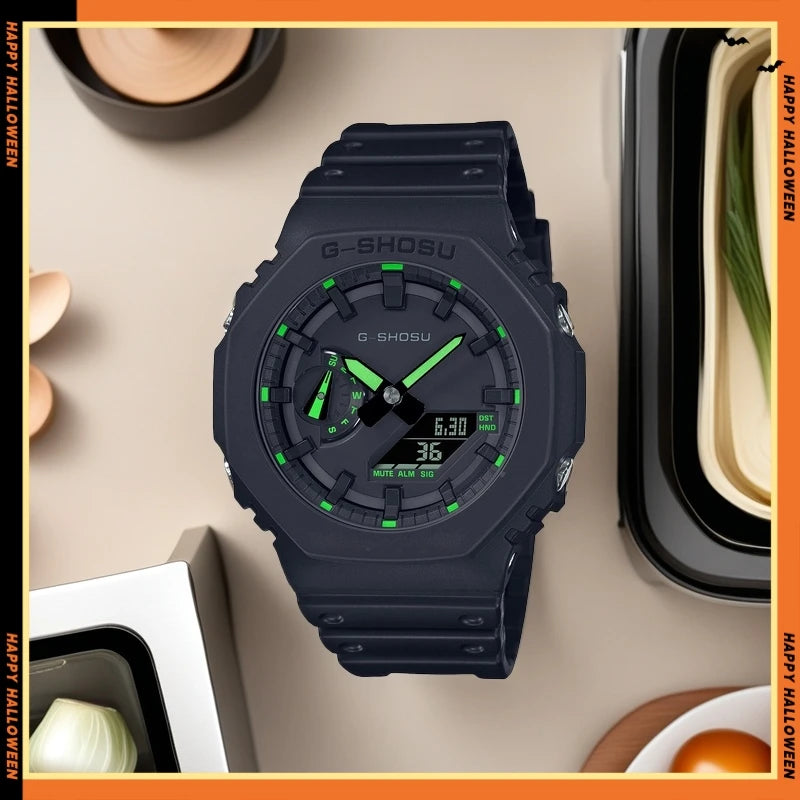 Oak Collection Full Function World Time Full Function LED Dual Display Unisex Digital Watch Waterproof Large Dial