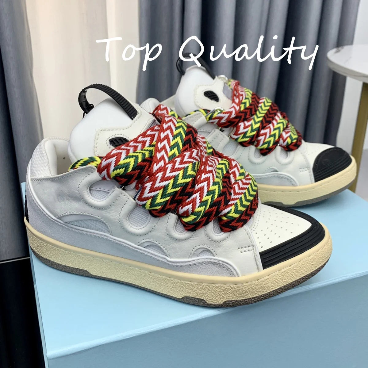 Men's Women's Casual Shoes sports shoes Thick tongue Colorful shoelace Matching  leather material Splicing color design