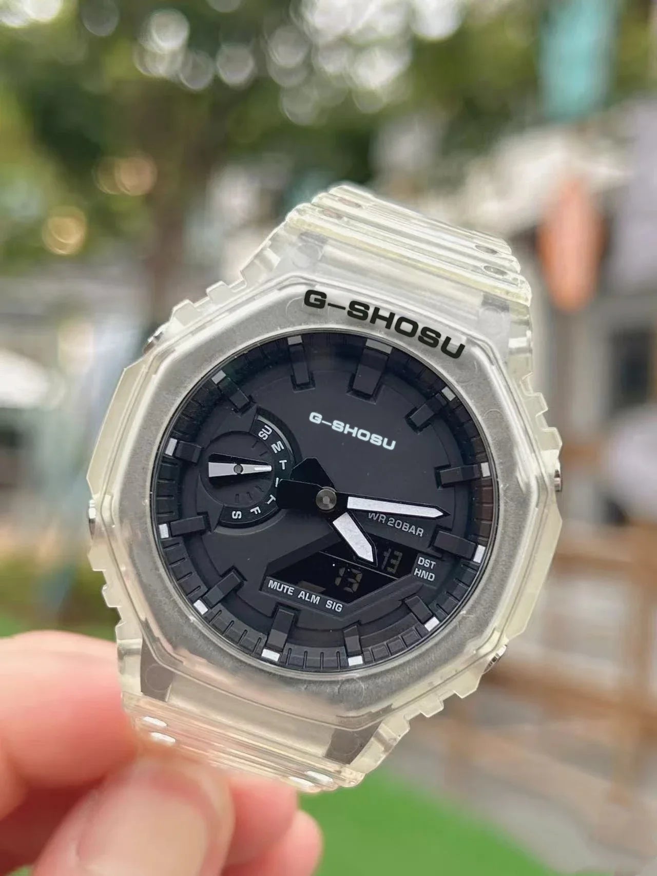 Green Black Sport Unisex Watch Full Function World Time LED Dual Display Rubber Strap Oak Luminous