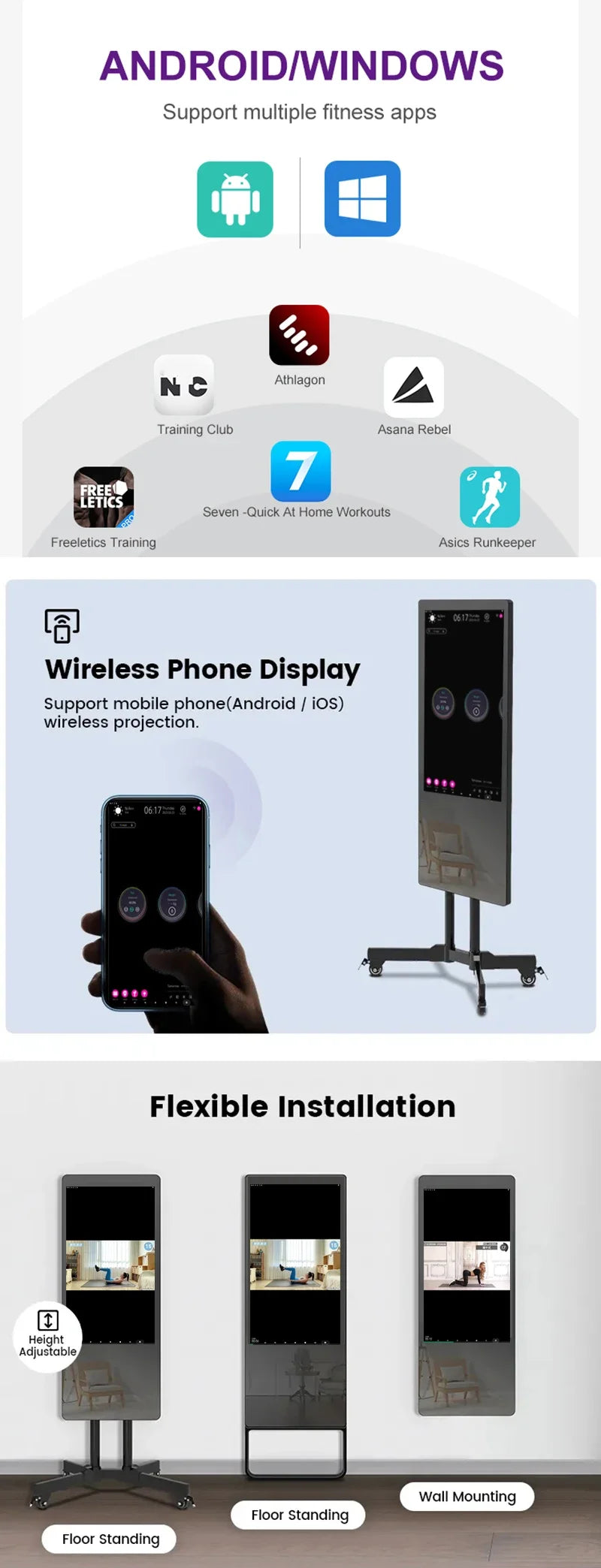 Fitness MirrorNew Fitness Mirror Touch Screen Electronic Smart Mirror Bathroom Smart Magic Mirror